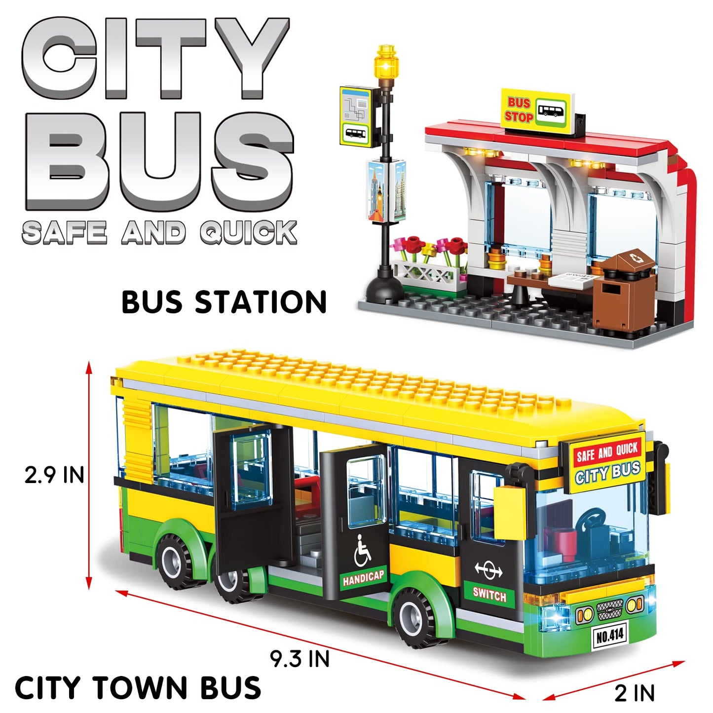 City Town Center Bus Station Building Kit, Bus Station Building Blocks Toy for Kids, with Bus & Bus Station, Best Learning Roleplay STEM Block Play Toys Gift for Boys Girls Aged 6-12 (386Pcs)