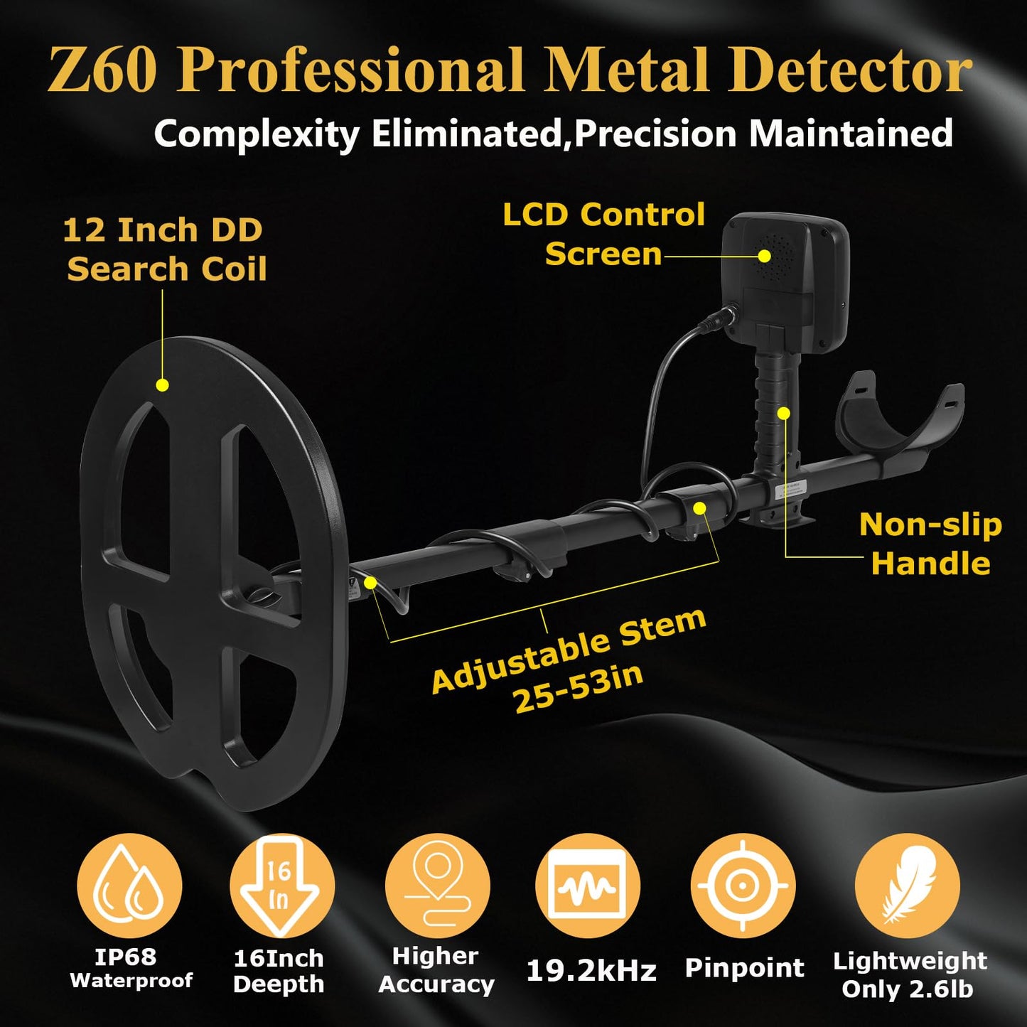 16" Detection Depth Metal Detector for Adults,High Accuracy Professional Metal Detector kit with Double-D Waterproof Coil,19.2 kHz Beach Metal Detector and Pinpointer,4 Professional Modes,LCD Display