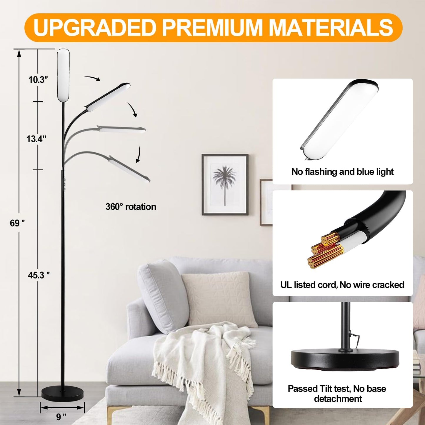 Floor Lamp, 18W 1800LM Super Bright LED Floor Lamp with Remote & Works with Smart Plug, Dimmable Timing Eye Caring Reading Lamps Floor Standing for Living Room Bedroom Office