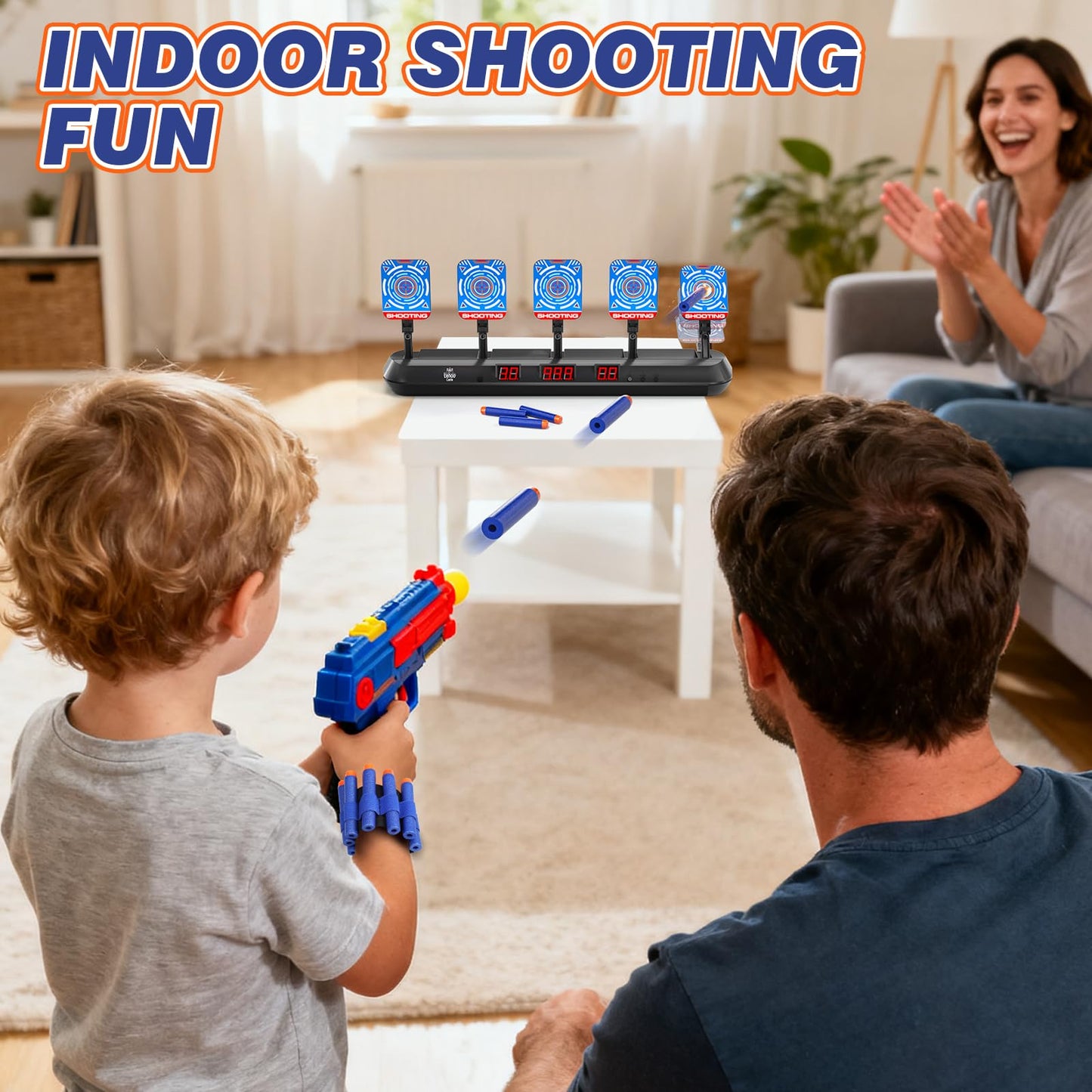 Lehoo Castle Nerf Target, 5 Electronic Digital Target for Nerf Guns, Shooting Targets with Auto-Reset, Scoring Target Includes 20 Bullets, Hand Wrist Bands, Stickers, Gift for Boys Girls
