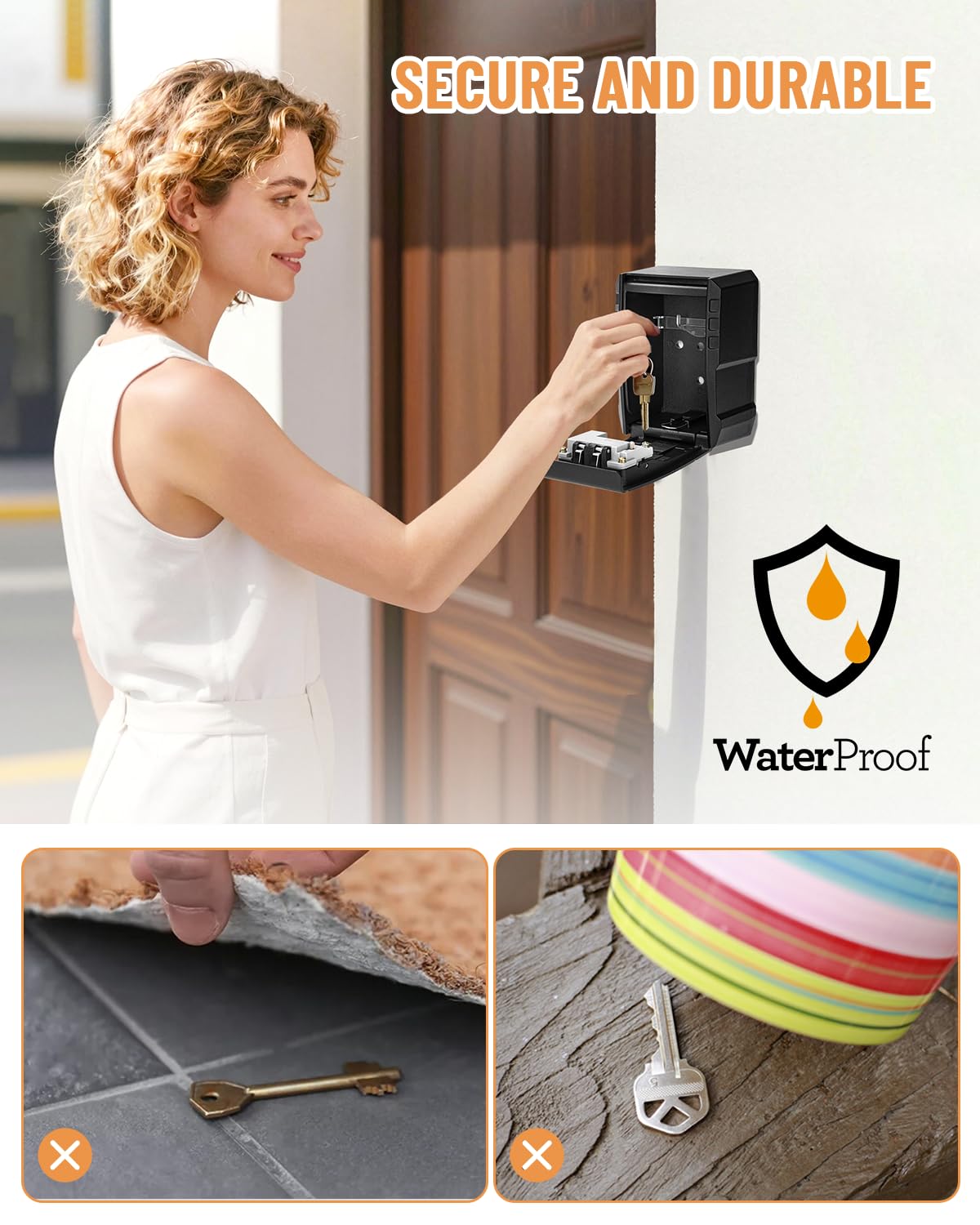 BKNOOU Large Key Lock Box Wall Mount, Key Storage Lockbox With Code, Safe Box for Outdoor Use, Security Combination Lockbox for Realtors, Garage Spare Keys