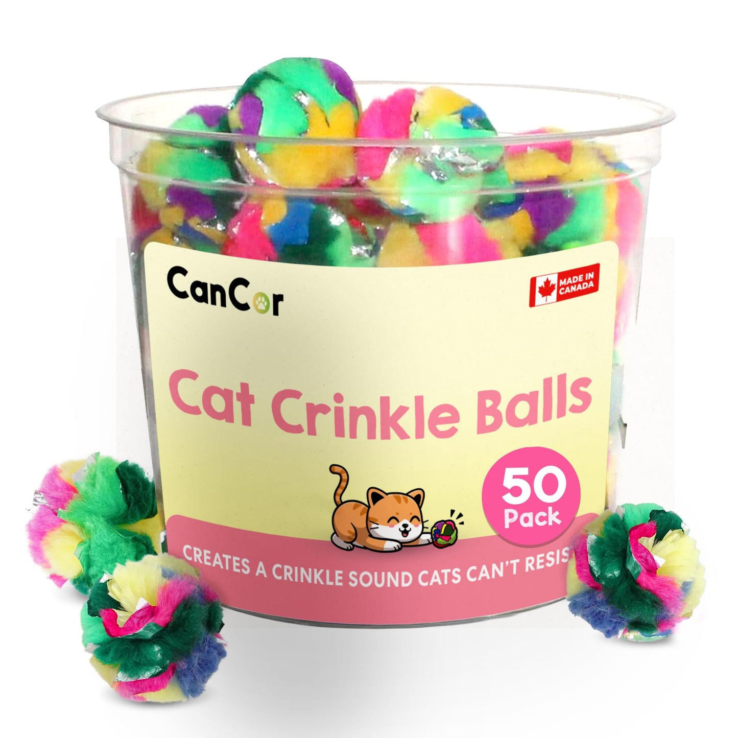 Cat Crinkle Balls 1.5 Inch (50-Pack) - Canadian-Made Cat Toys - Crinkle Balls for Cats