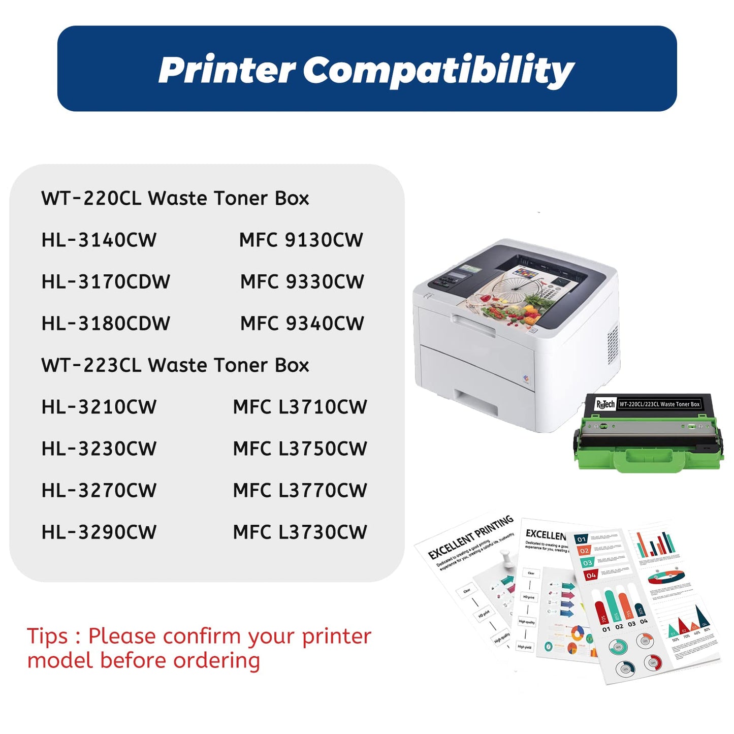 WT-220CL WT-223CL Waste Toner Box, Compatible for Brother WT220CL WT223CL WT 220CL WT 223CL Works with MCF-9340CDW HL-3140CW 3170CDW L3210CW L3230CDW L3270CDW 9130CW L3290CDW MFC-L3710CW L3770CDW