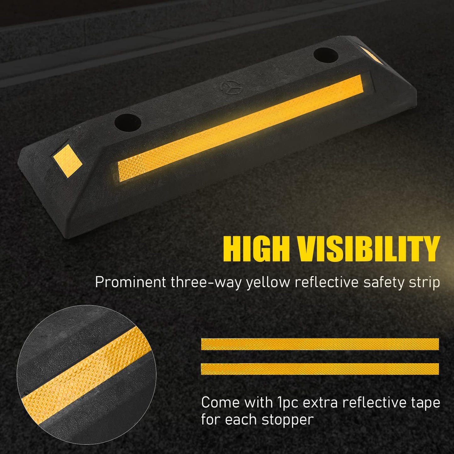 ATPEAM Rubber Curb Heavy Duty Parking Blocks | 2PC Parking Curb with Yellow Reflective Stripes for Car, Truck, RV, Trailer, and Garage | Garage Parking Assist and Driveway Markers for Enhanced Safetye
