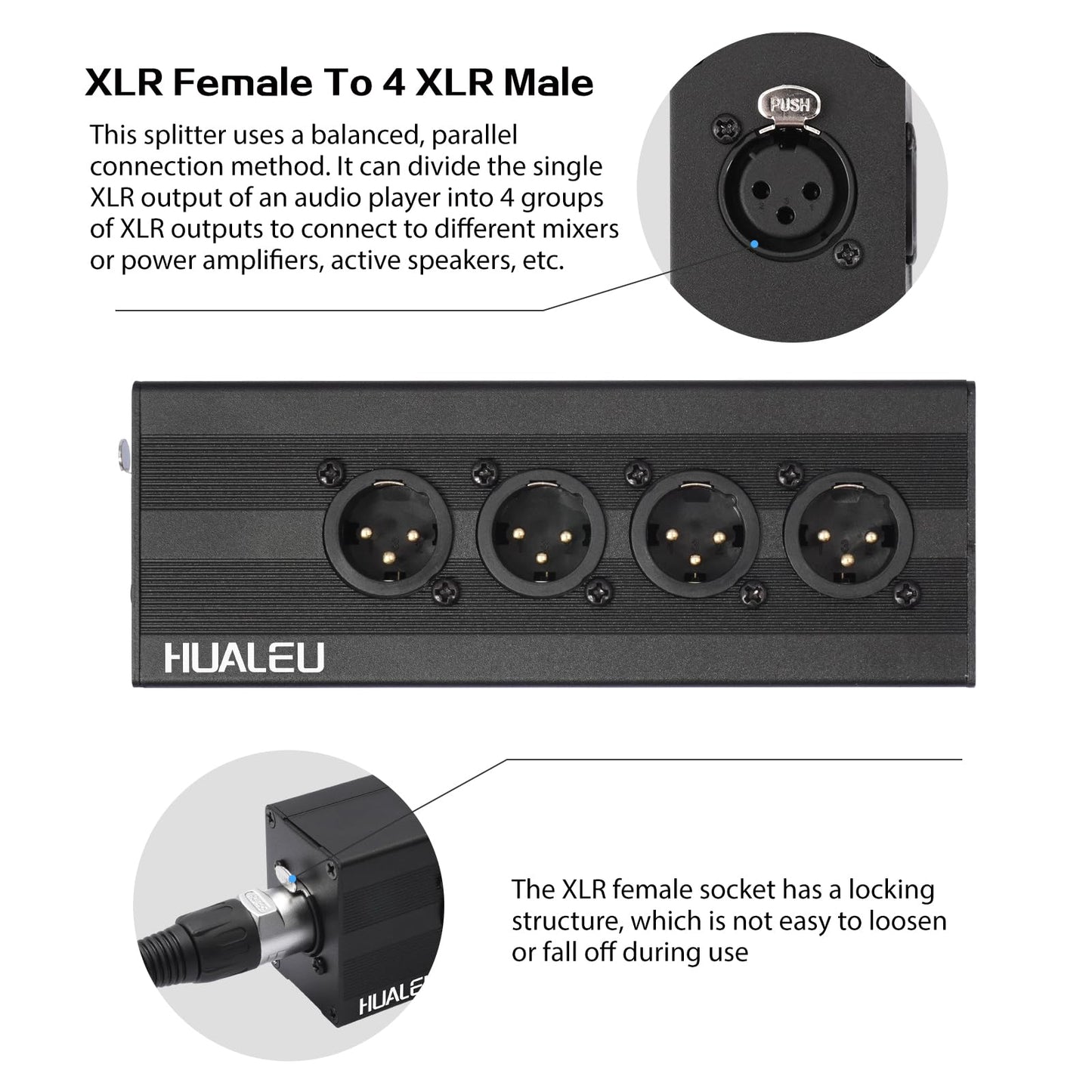 HUALEU 3Pin XLR 1 Female to 4 Male Splitter,4Way XLR Single Input to Four Output Parallel Connection Adapter,One Input to 4 Output Audio DMX Adapter