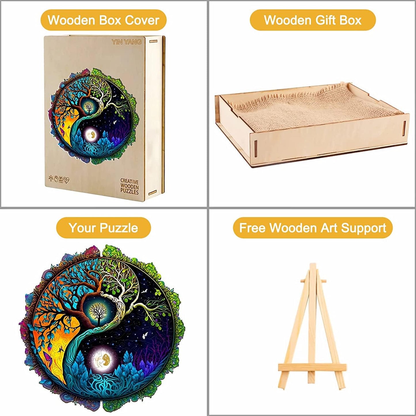 KAAYEE Wooden Puzzle for Adult, Wooden Jigsaw Puzzles,Unique Shape Advanced Yinyang Tree Puzzle Gift for Christmas Adult Family Game (11.8 * 11.8 in 200 Pcs)