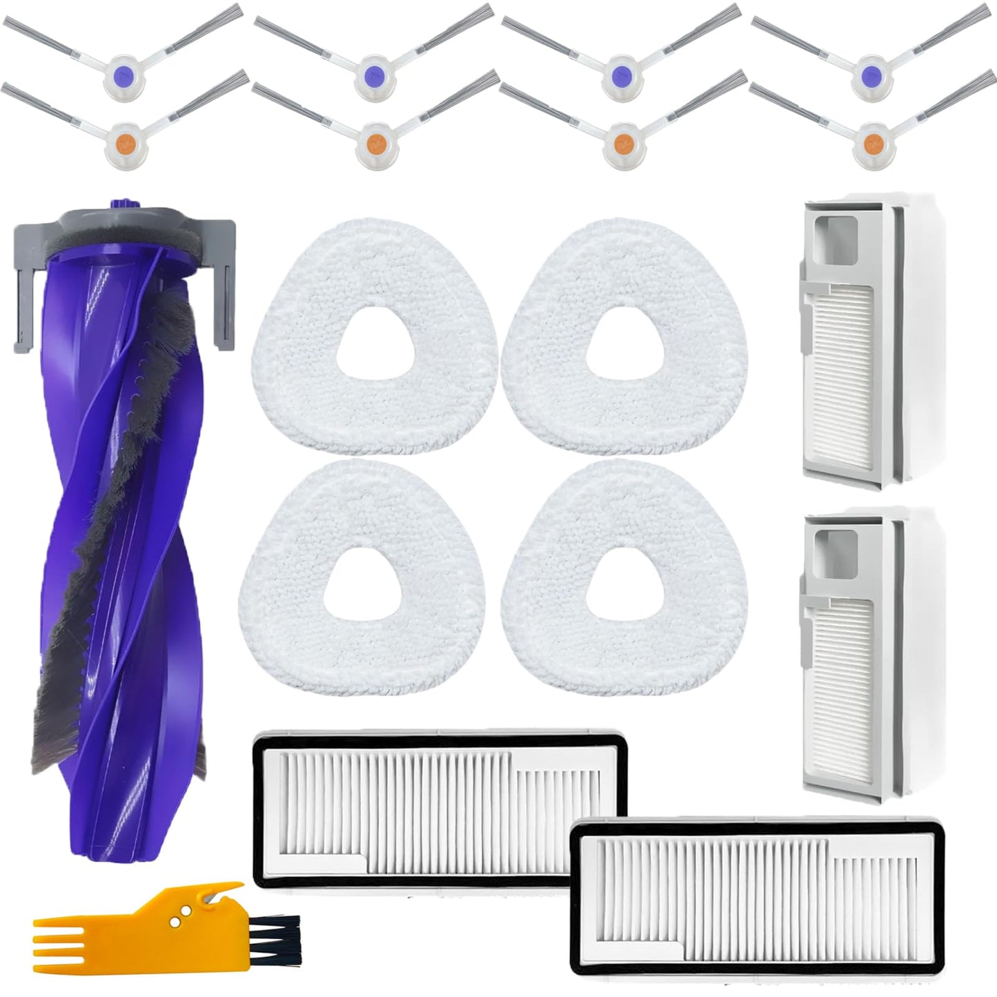 Frexusuent 18Pcs Replacement Part Kit for Narwal Freo X Ultra Robot Vacuum Cleaner, 1 Main Brush, 2 Filters, 2 Dust Bags, 4 Mop Pads, 8 Side Brushes Accessories Attachments