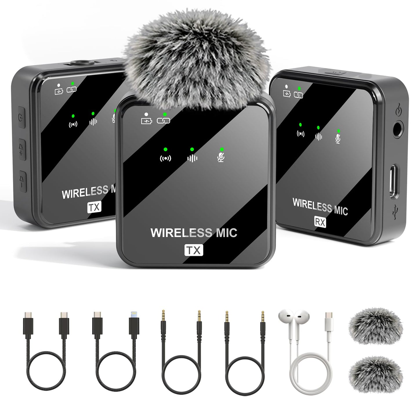 MeloJungle K63 Wireless Lavalier Microphone for iPhone/USB-C Phone,Camera,Tablet and Mac,Mini iPhone Microphone for Video Recording,Vlogging,48KHz/24Bit,164 ft Range,Noise Cancelling