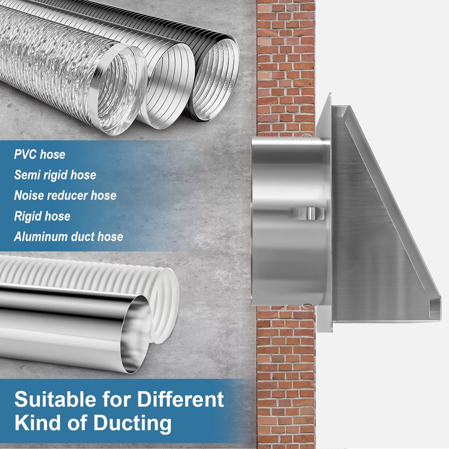 Hon&Guan Dryer Vent Cover Outside 4 Inch with Removable Mesh -304 Stainless Steel Wall Vent Exhaust Vent Cover Rubber Cushioned Non Return Flap