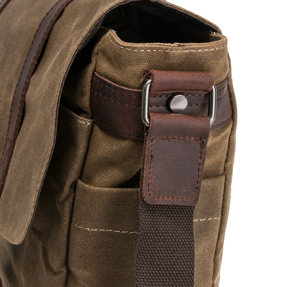 Waterproof Waxed Canvas 15.6" Laptop Messenger Bag Men Business Vintage shoulder bag / Briefcase (Khaki-2)