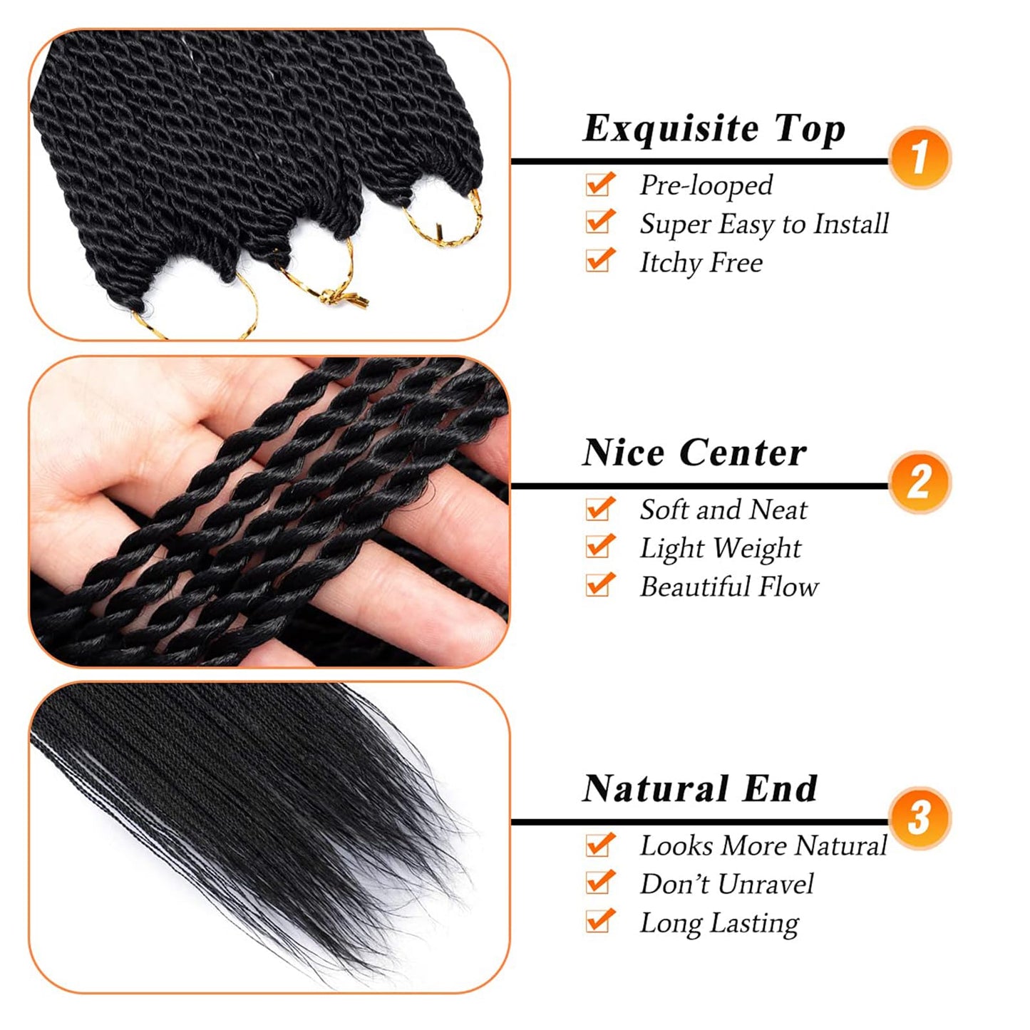 Black Senegalese Twist Crochet Hair - 8 Packs 22 Inch Small Crochet Hair for Braiding, 30 Strands/Pack Crochet Braids Hair For Black Women, Crochet Twist Hair Braiding Hot Water Setting (22inch, 1B)