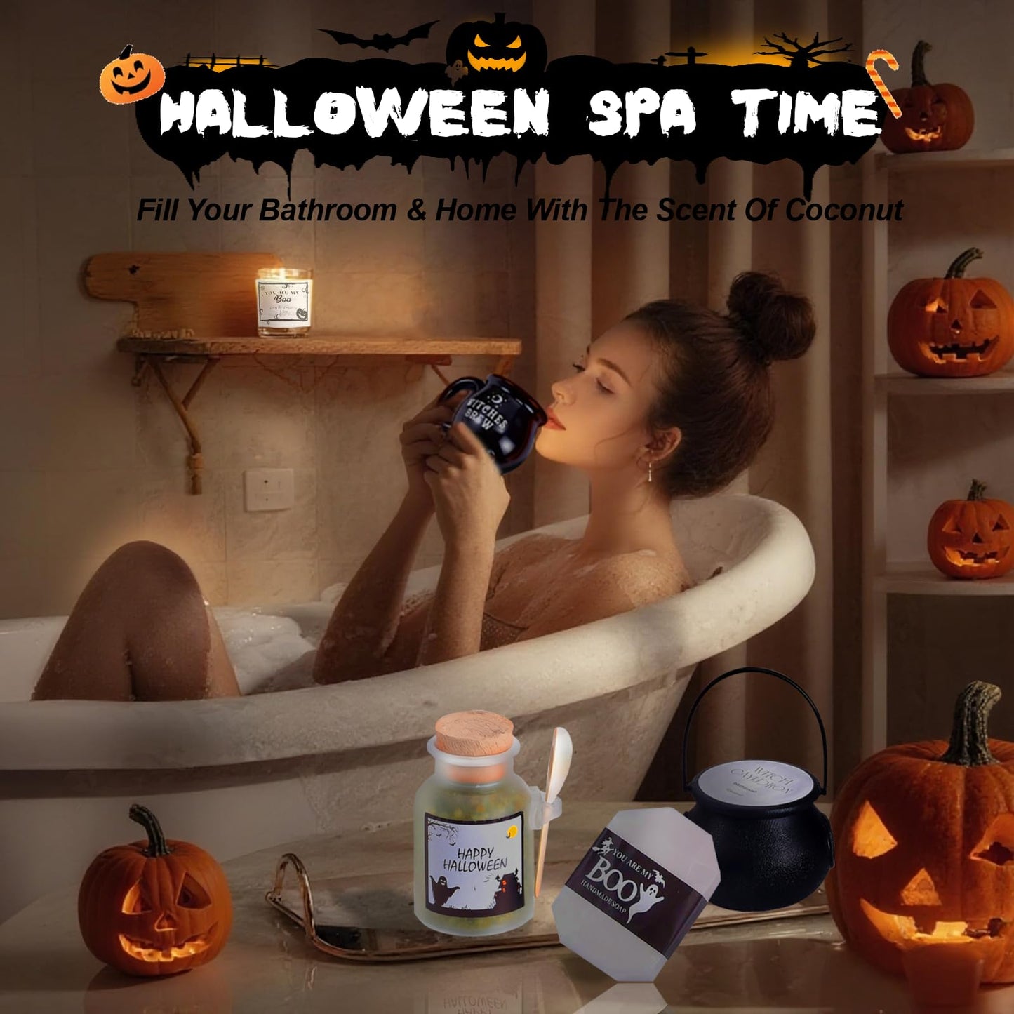 Boo Basket Stuffers for Women Teens - 11Pcs Halloween Boo Basket Stuffers Gift Ideas with Ghost Blanket Cauldron Mug Socks & Spa Gifts for Women Teen Girls