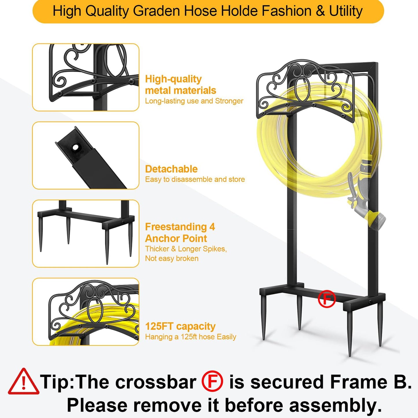 Shomextol Garden Hose Holder -Upgraded Hose Holder Holds 100-feet Hose,Freestanding Heavy Duty Hose Hanger for Lawn & Yard