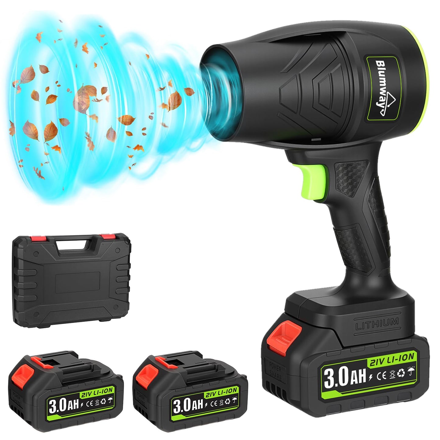 Blumway Leaf Blower Cordless with Battery, Handheld Leaf Blower, Electric Cordless Leaf Blowers with 2 Pcs 3.0Ah Batteries and Charger for Lawn Care, Patio, Leaves, Dust, Car