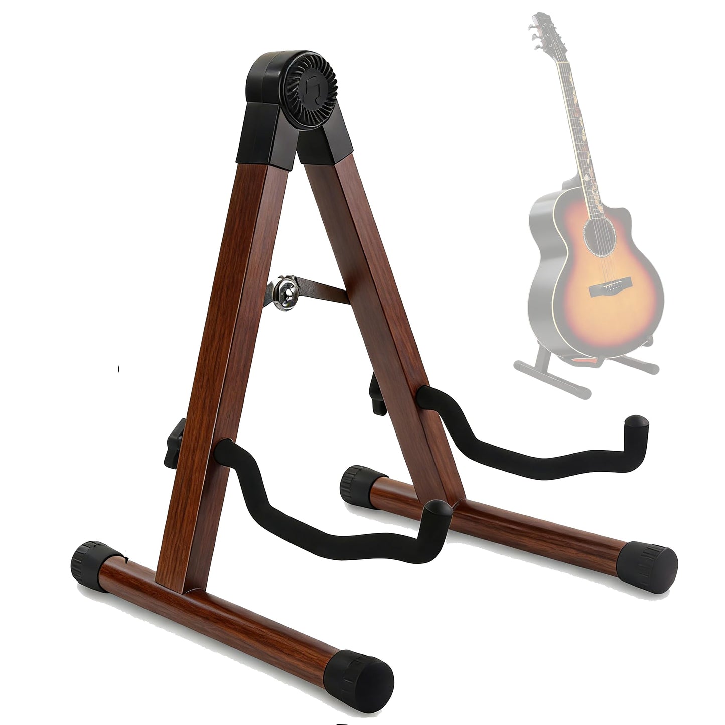 Guitar Stand, Acoustic Electric Guitar Stand Wooden Guitar Floor Stand, A Frame Folding Guitar Holder Adjustable for Bass, Mandolin, Banjo, Ukulele (Wood)