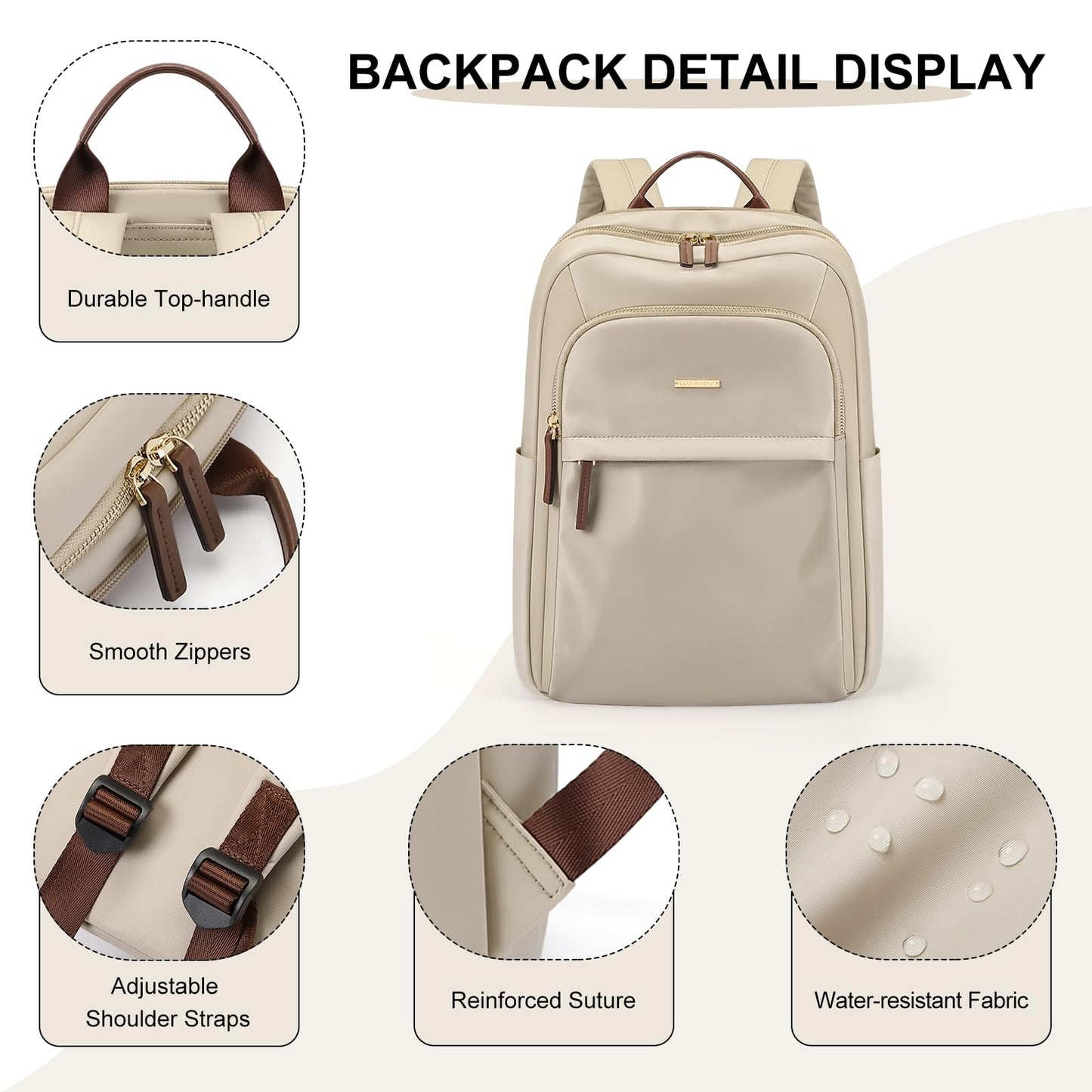 GOLF QUALITY Laptop Backpack for Women Travel Work Commute Casual Daypack Backpack Purse Computer Bags Fit 14 Inch Notebook, Apricot