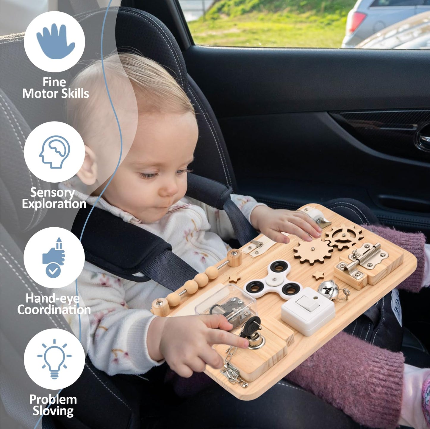 Montessori Busy Board for Toddlers - Wooden Sensory Toys for Fine Motor Skills - Travel Activity Board - Educational Toys for Baby Boys & Girls 1 2 3 4 Years - Ideal Gifts for Autism & ADHD