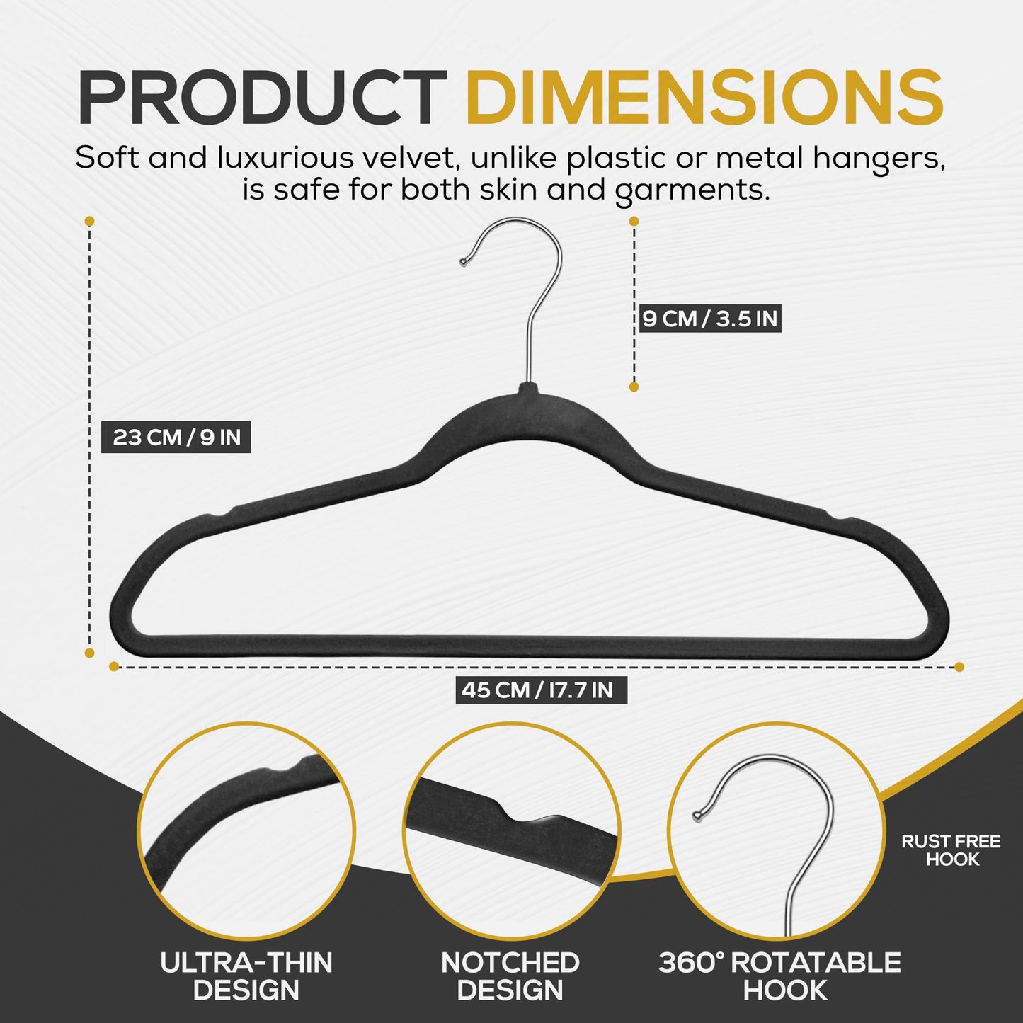 Techzoo Premium Black Velvet Hangers 50 Pack - Space Saving Felt Hanger, Non Slip Clothes Hangers for Closet, Heavy Duty Coat Hanger with 360° Rotatable Hook, Hold Up to 10 lbs