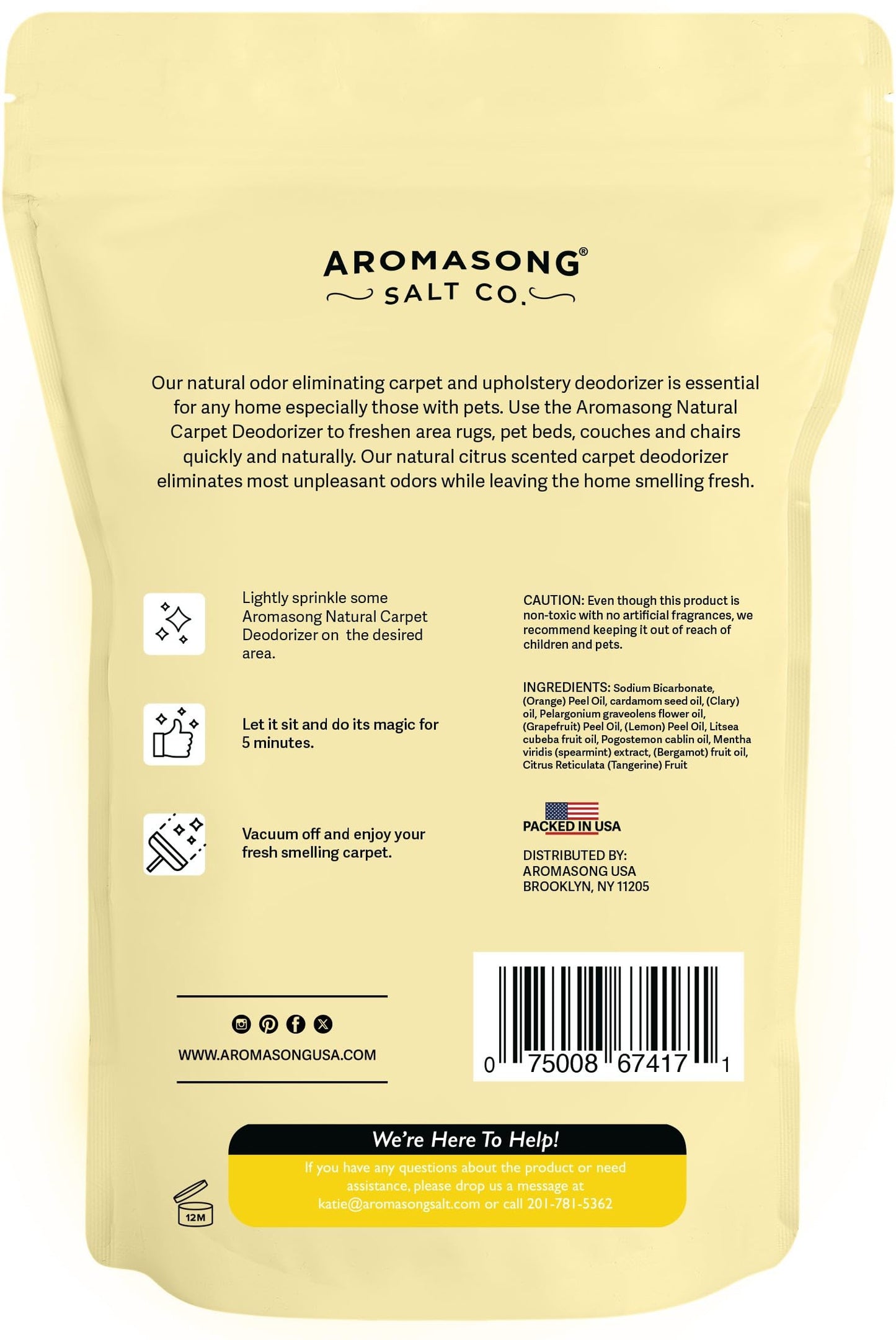 Aromasong Carpet Deodorizer - 100% Natural Carpet Freshener Powder - Safe For Pets - Carpet Powder For Vacuuming - Upholstery Deodorizer - Effective Pet Odor Eliminator For Strong Odor & Pet Urine