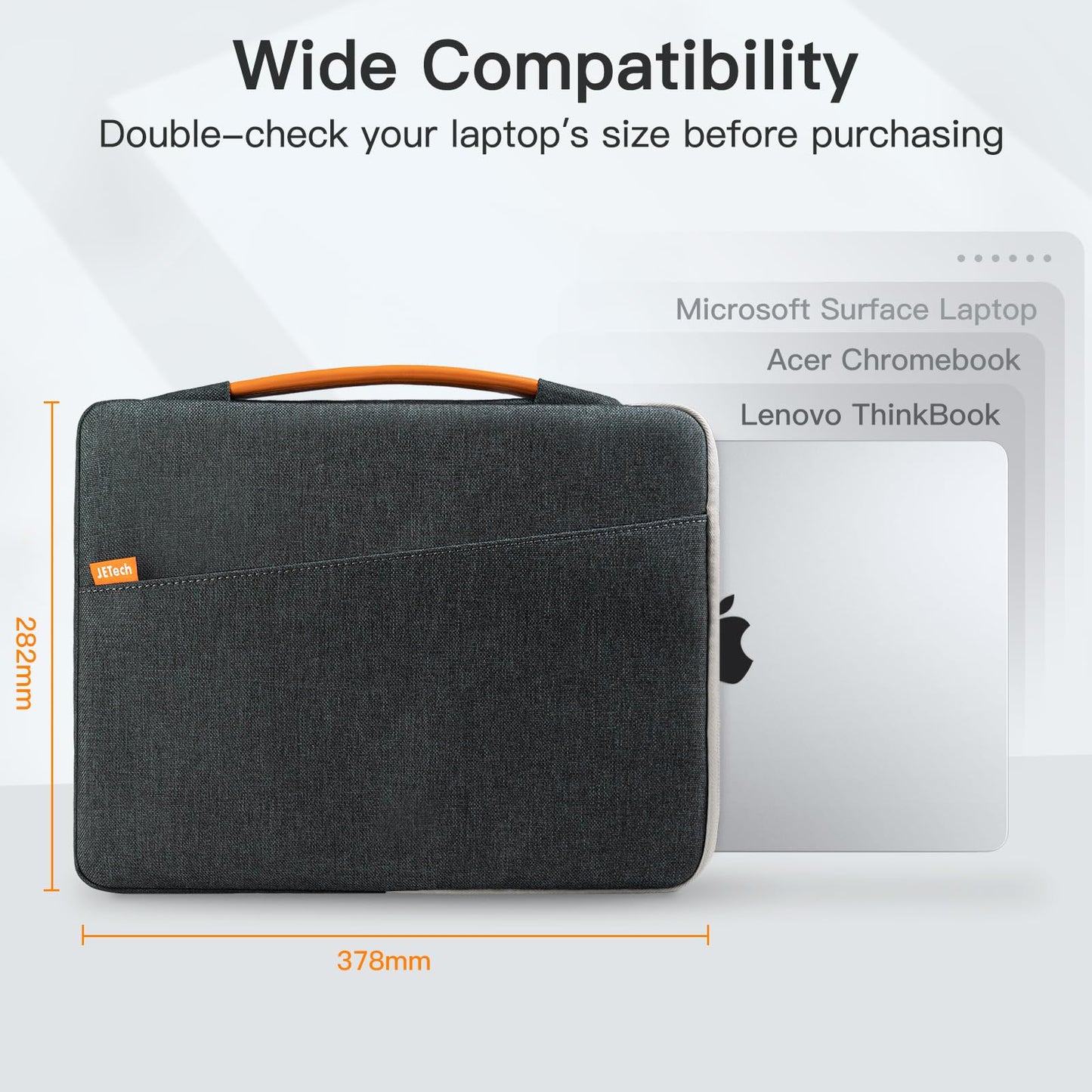 JETech Laptop Sleeve for 15-Inch MacBook Air (M2-M5, 2023-2026), MacBook Pro 15/16-Inch (M1-M5, 2019-2026), Bag Case with Portable Handle and Pocket(Dark Grey)
