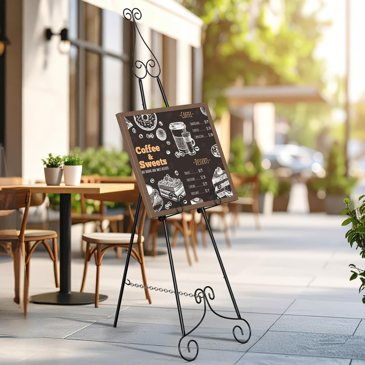 2 PCS Black Easel Stand for Sign, Metal Poster Easel Holder, Adjustable Wedding Sign Stand with Chain Support for Display, Party Painting.