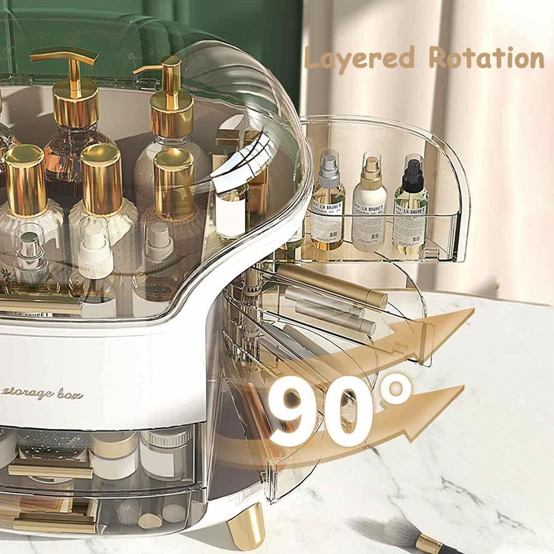 Makeup Storage Organizer,Cosmetics Display Case with Lid,Lipstick Organizer and Transparent Cover,Large Skincare Organizers for Bathroom Countertop,Bedroom Vanity Desk