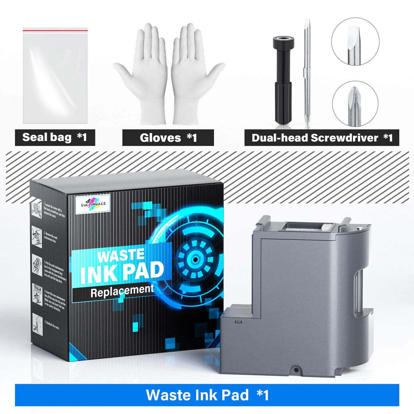 SUBLIMAKER Waste Ink Pad Replacement with Reset Software for Ecotank ET-2850 ET-2760 ET-2750 ET-2700 ET2850 ET2760 ET2750 ET2700 2850 Printer, Maintenance Box with Reset Software