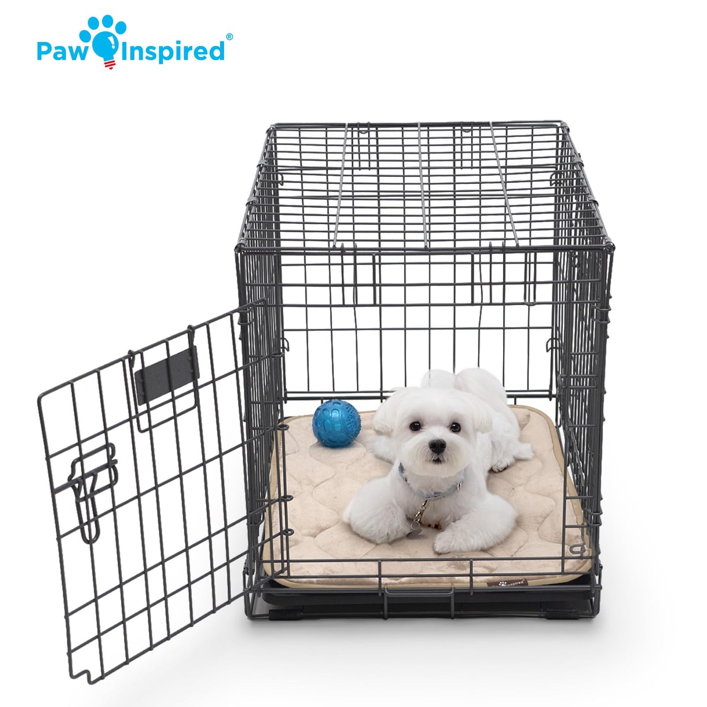 Paw Inspired Washable Padded Crate Mats for Dogs | 23” x 17” Size, Fits 24-inch Kennels | Leakproof, Reusable Plush Pet Pads (Tan)