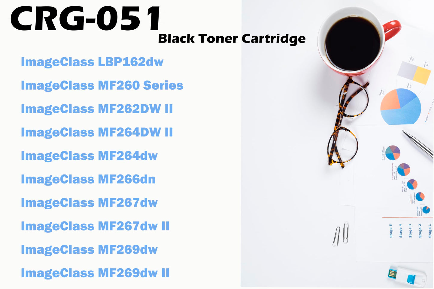 Ultra Toner® Compatible Replacement for Canon 051 Toner Cartridge Black CRG-051 CRG051 051 - ImageClass LBP162dw ImageClass MF260 MF262DW MF264dw MF266dn MF267dw MF267dw MF269dw II (2PK)
