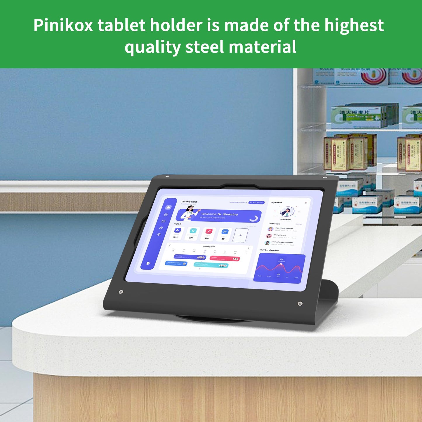 Pinikox Retail Kiosk Tablet Stand Compatible with iPad 10 gen 10.9 inch, air 4 5 10.9", 11"(A16), Pro 11" 1st 2nd 3rd 4th gen., Air 11", Business POS Tablet Stand, 360° Swivel Base, Black