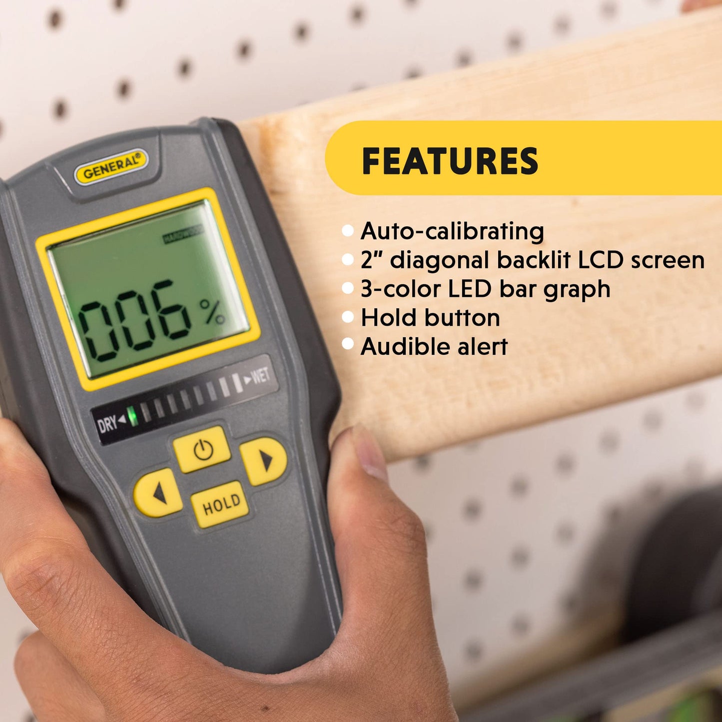 General Tools MMD7NP Moisture Meter, Pinless, Digital LCD with Tricolor Bar Graph