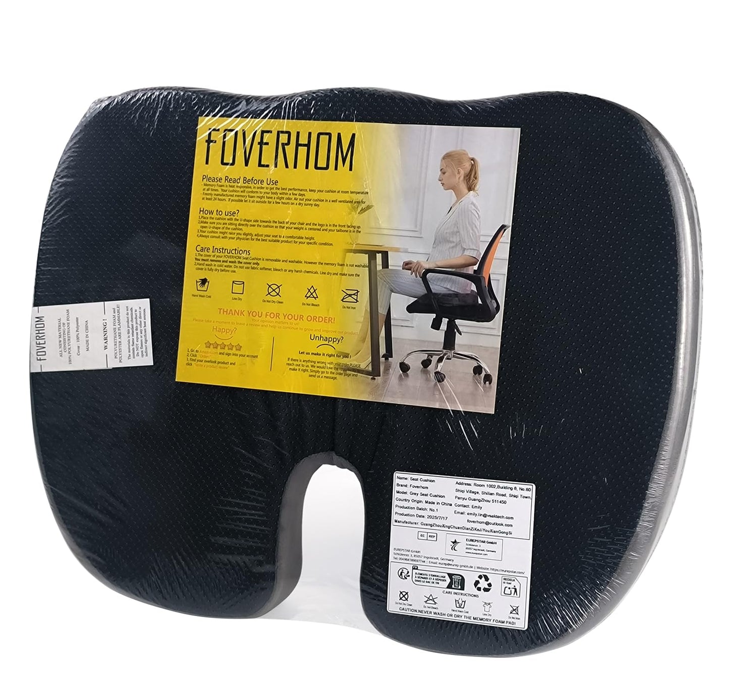 Foverhom Seat Cushion for Chair,Non-Slip Orthopedic Gel Memory Foam Coccyx Cushion with Velboa Cover for Relief Tailbone Pain Pad,Sciatica Back Pain