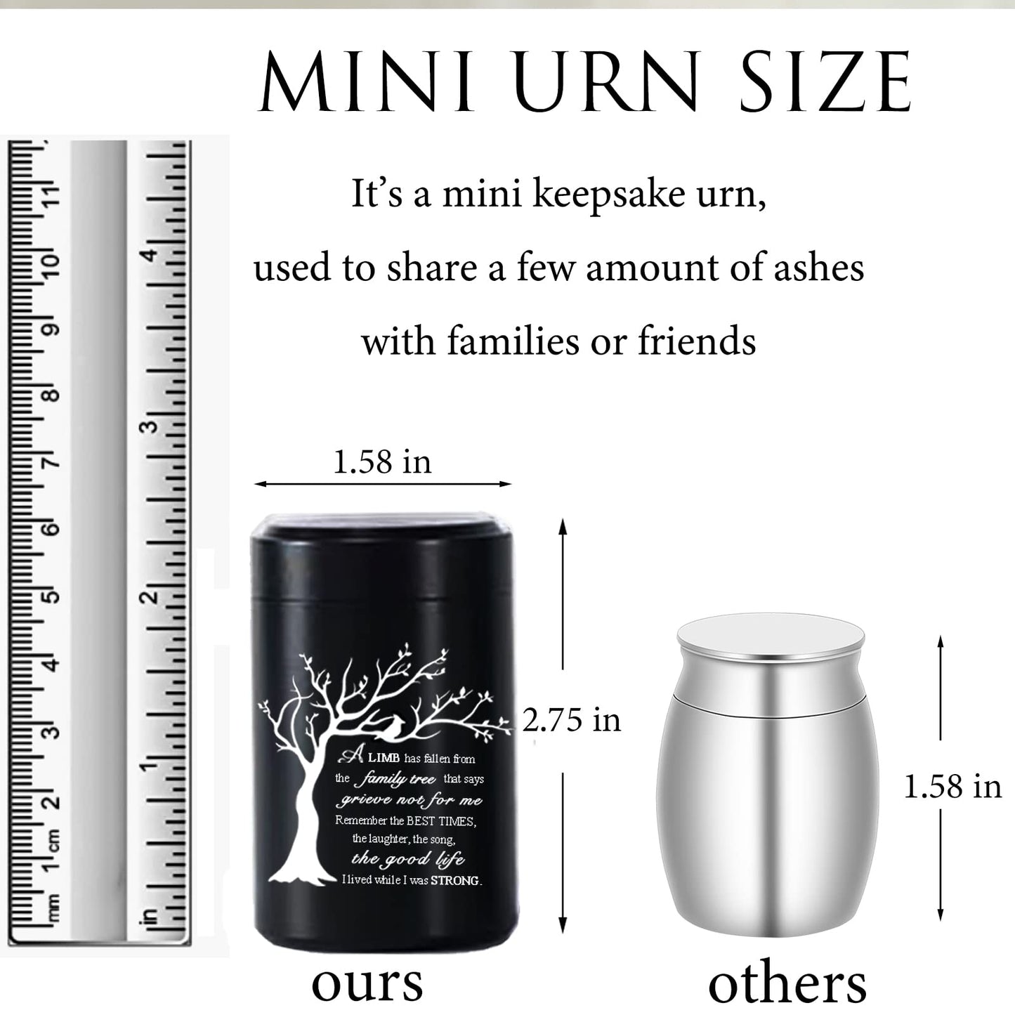 Limbo Aluminium Mini Urns - Set of 4, 2.7 inch High, Human/Pet Ashes Keepsake Urns - 'A Limb has Fallen from Family Tree That say Grieve not for me'