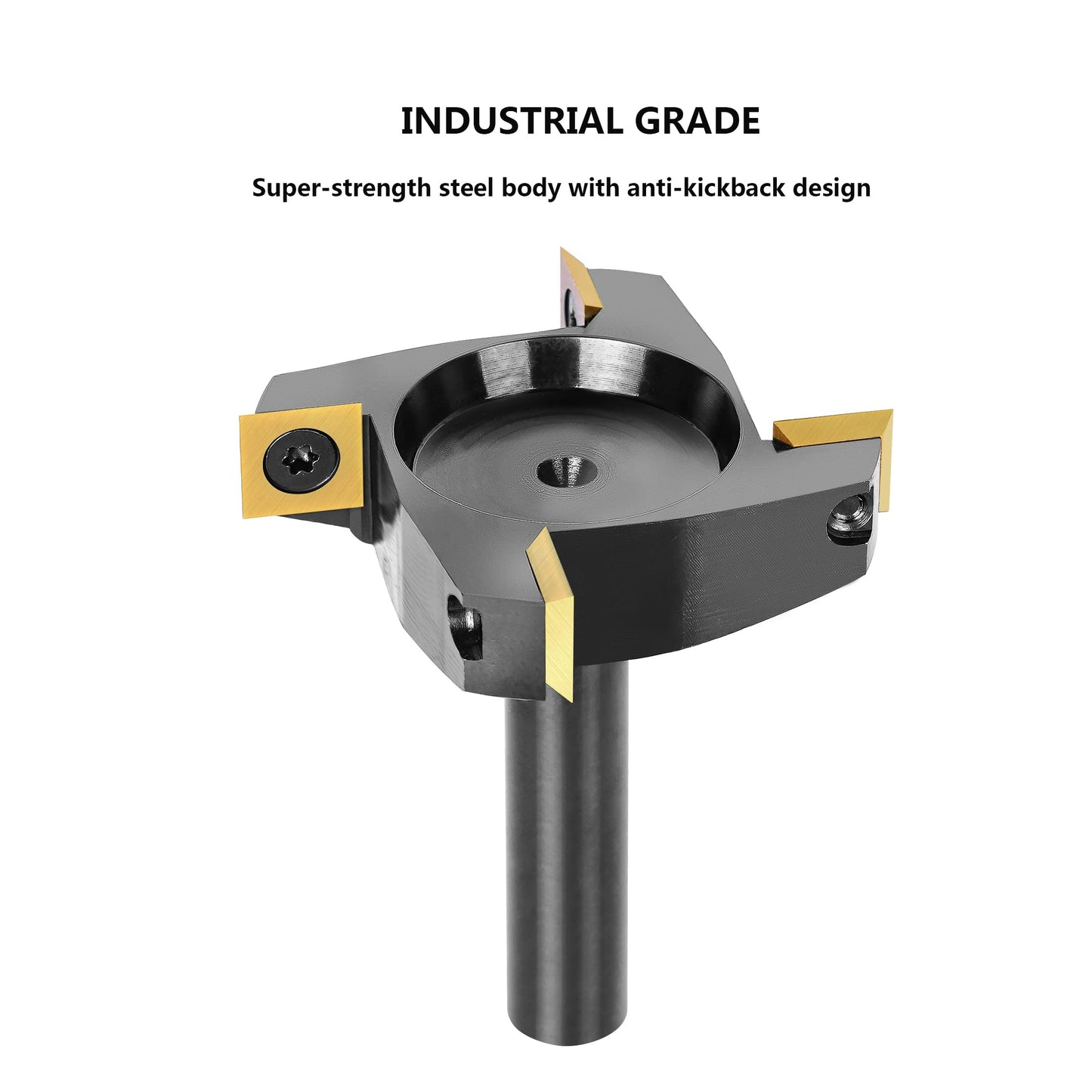SpeTool CNC Spoilboard Surfacing Router Bit 1/2" Shank 2-1/2" Cutting Diameter,4 Wing Carbide Insert Slab Flatting Router Planer Bit Wood Planing Bit Woodworking Tools