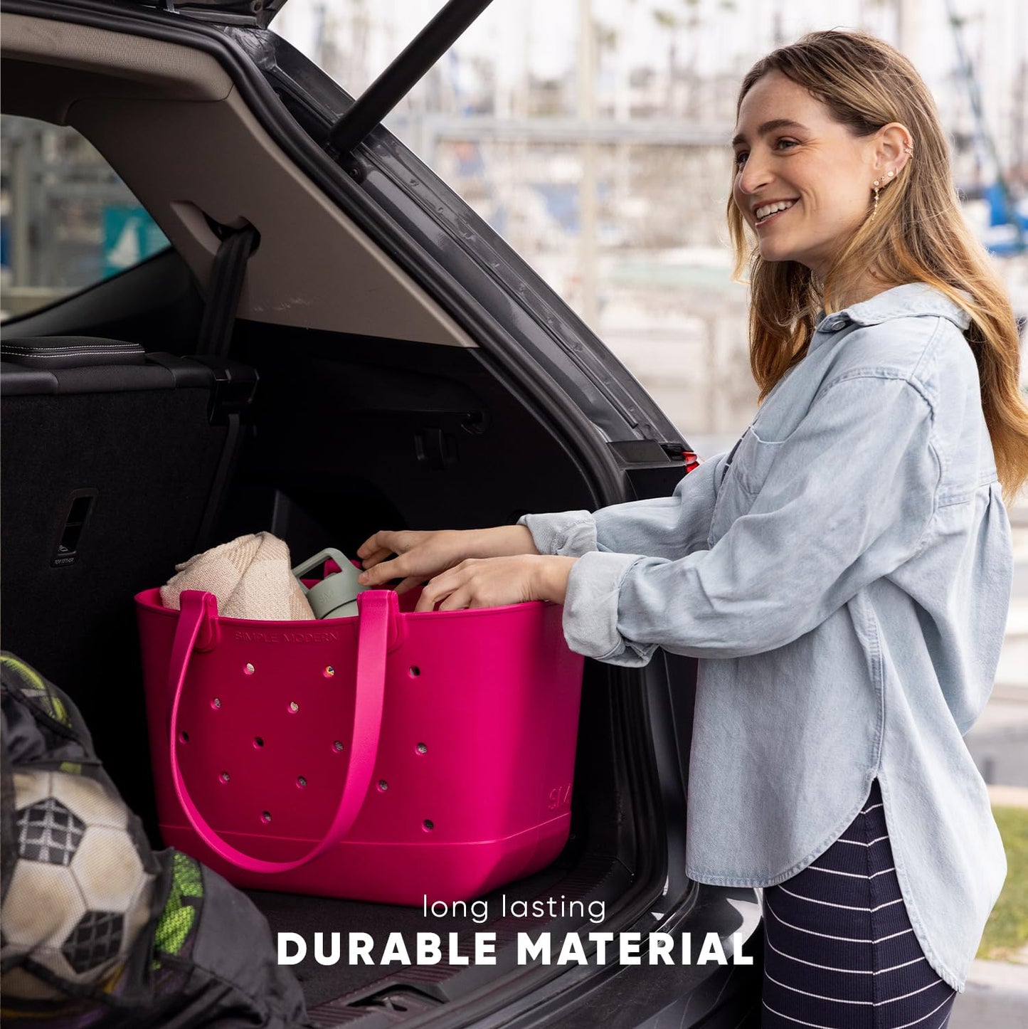 Simple Modern Beach Bag Rubber Tote | Waterproof Medium Tote Bag with Zipper Pocket for Beach, Pool Boat, Groceries, Sports | Getaway Bag Collection | Cream