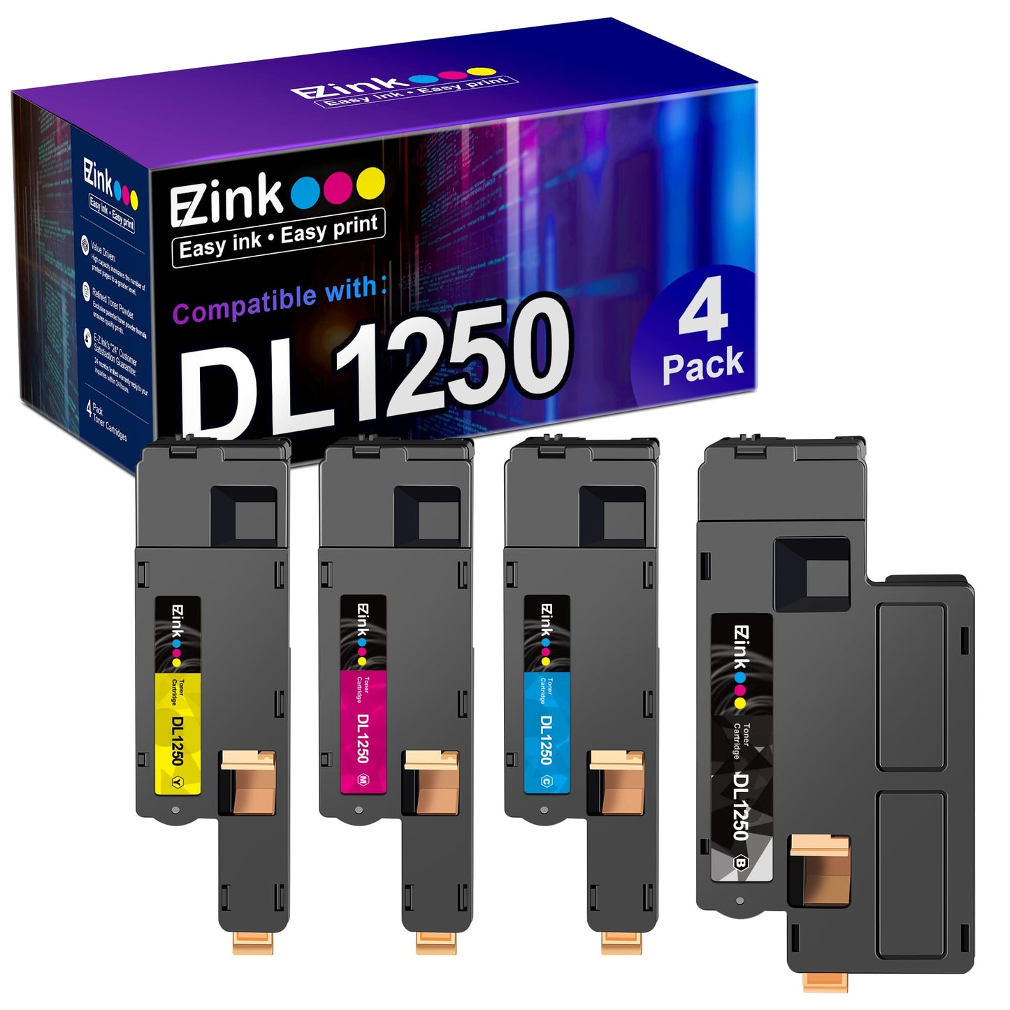 E-Z Ink Compatible Toner Cartridge Replacement for Dell 1250 810WH C5GC3 XMX5D WM2JC to use with 1250c C1760nw C1765nfw 1350cnw 1355cn 1355cnw Printer (1 Black, 1 Cyan, 1 Magenta, 1 Yellow) 4 Pack