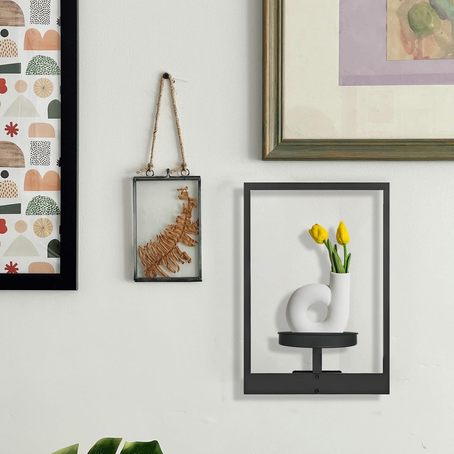 BIRGILT Picture Frame Wall Plant Holder - Window Plant Shelf - Modern Style Plant Stand Indoor, Plant Shelves Indoor - Metal Plant Shelf Wall Decor - 2 Pack, Black (Pot & Plant Not Included)