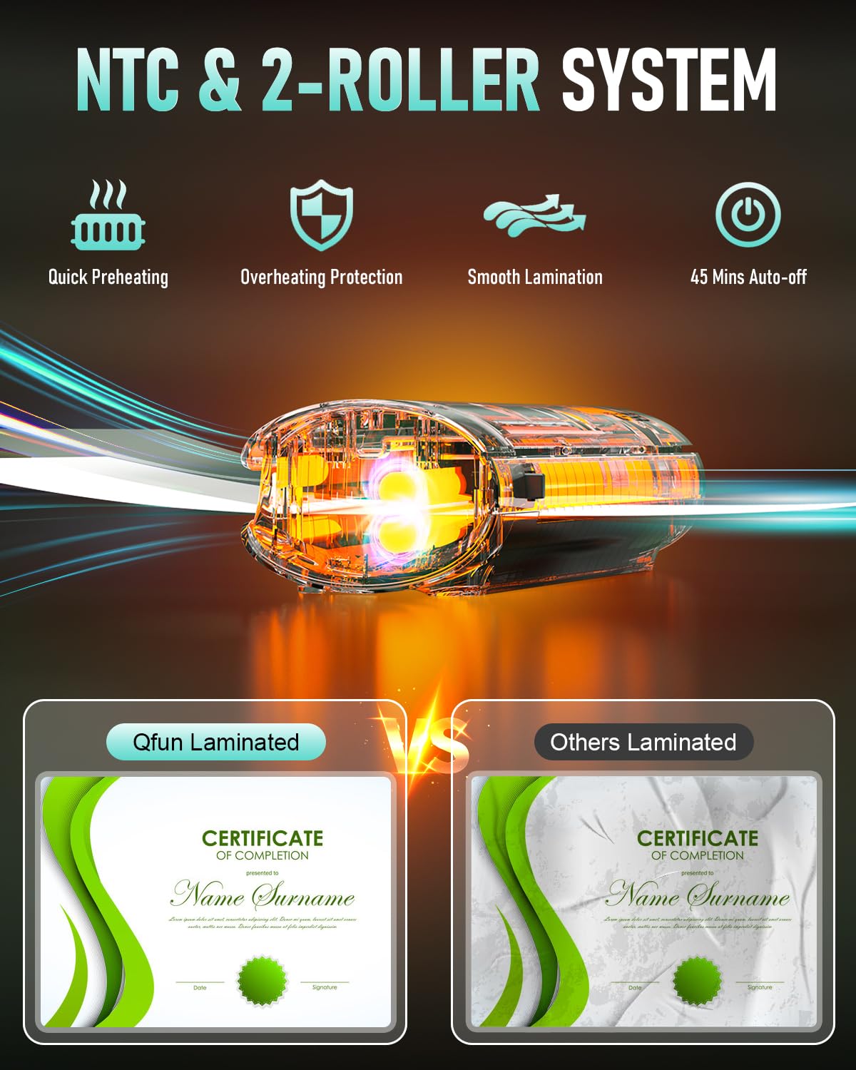 Qfun Laminator Machine 11x17 Cold Thermal Laminator，13 inch Laminating Machine 60s Warm-up with 30 Laminate Sheets，9 in 1 Desktop A3 Lamination Machine with Paper Trimmer for Teacher Home Office