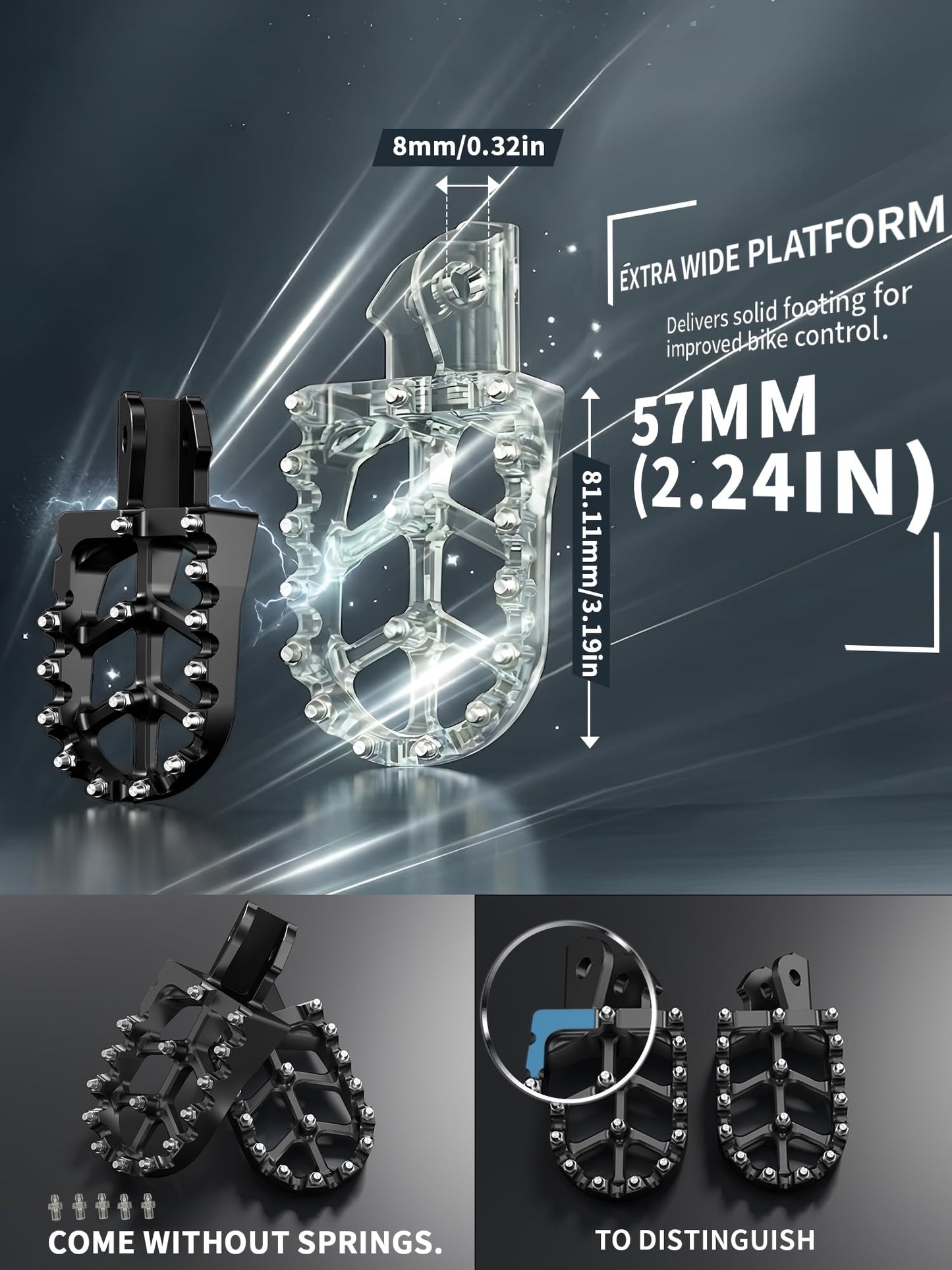 JFG RACING Dirt Bike Pegs,Motorcycle Dirt Bike Foot Pegs MX Foot Pedals Rests CNC for Light Bee Surron Sur Ron/CRF150F 2003-2017/CRF230F 2003-2019 - Black