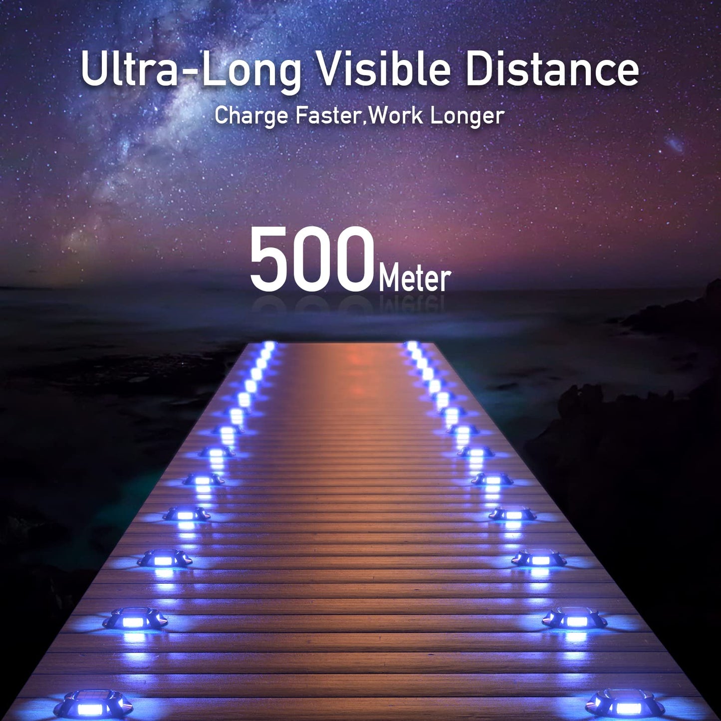 Quntis 12Pcs Solar Deck Lights, 2 Color Modes Blue+White Solar Driveway Lights, IP68 Waterproof Dock Lights Warning Step Lights, Aluminum Solar Lights Outdoor for Garden Stair Path Walkway