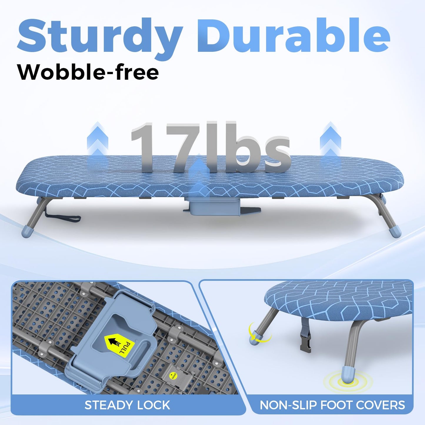 APEXCHASER Foldable Ironing Board with Iron Holder, Tabletop Small Iron Board with 2 Heat Resistant Ironing Covers, Portable Tabletop Ironing Board with Non-Slip Feet for Home Travel Use