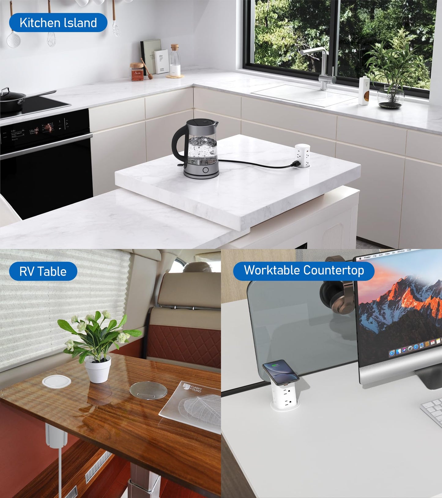 ANNQUAN 3" Pop Up Countertop Receptacle with 4 USB Ports 15W Wireless Charger,Max 20W Power Delivery Pop Up Outlet for Home Office Kitchen(White)