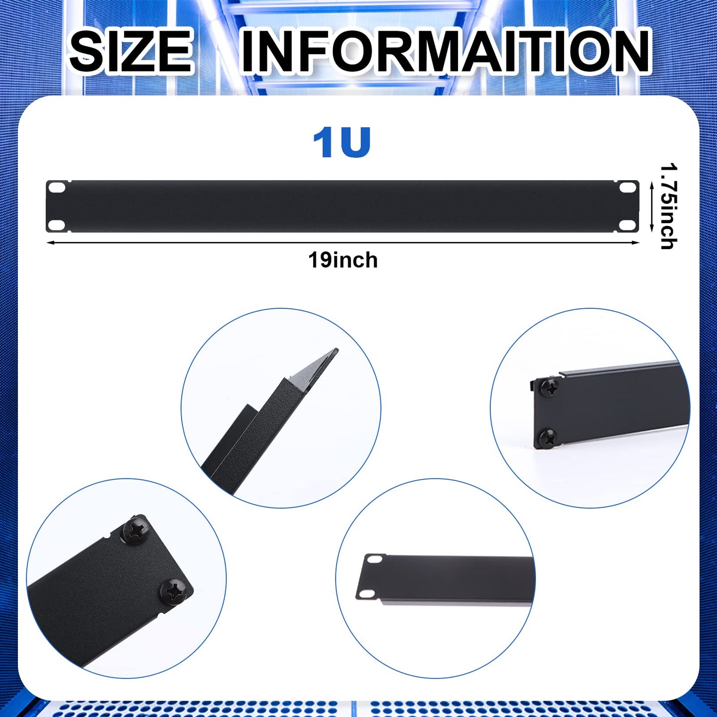 5 Pack of 1U Blank Panel - Metal Rack Mount Filler Panel Mount Panel Spacer for 19in Server Rack Cabinet or Enclosure, Black