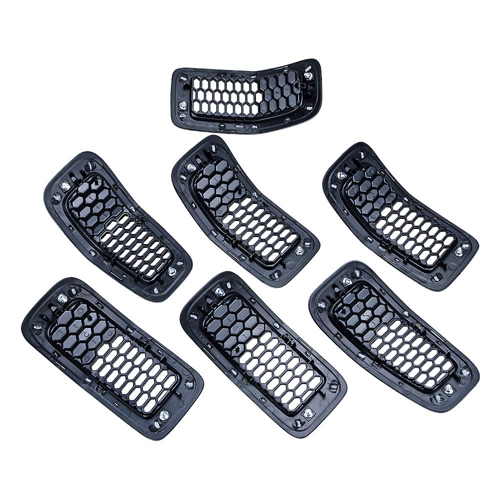 Compatible with 2014-2018 Jeep Cherokee Grille Inserts Matte Honeycomb Grill Cover Kit 7pcs Glossy Black Trim