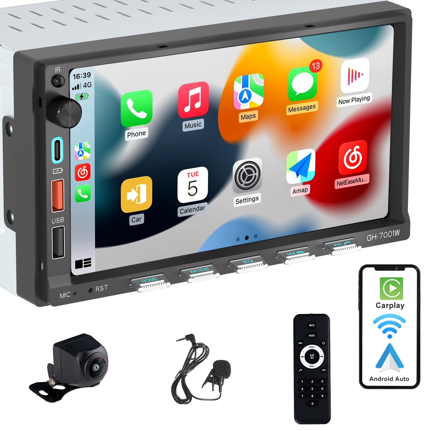 Alondy Double Din Car Stereo Bluetooth Compatible with [Wireless] Apple CarPlay/Android Auto 7" Touchscreen AM/FM Radio USB (Fast Charge 3A) Backup Camera