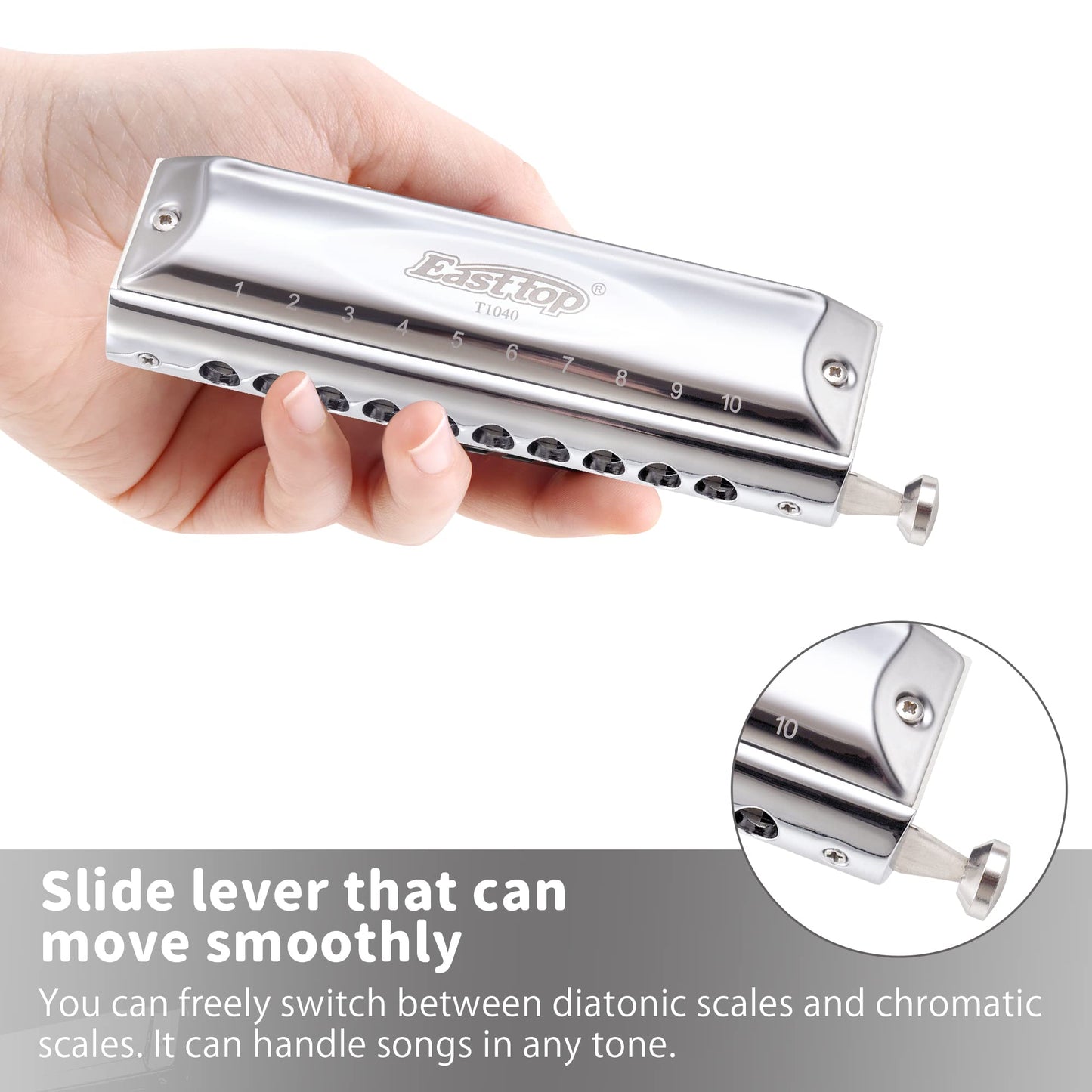 East top Chromatic Harmonica key of C, 10 Holes 40 Tunes Chromatic Harmonica Mouth Organ Musical Instrument for Adults, Beginners, Professionals and Students