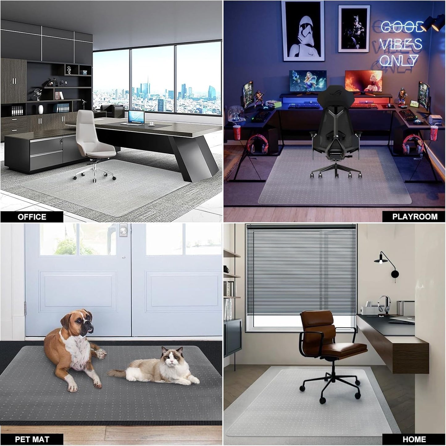SHAREWIN Office Chair Mat for Carpet Floors, Desk Mats 47"X59" for Rolling Desk on Low Pile Carpets, Rectangle Computer Gaming Plastic Floor Mats for Office Chair on Carpet, Flat Without Curling
