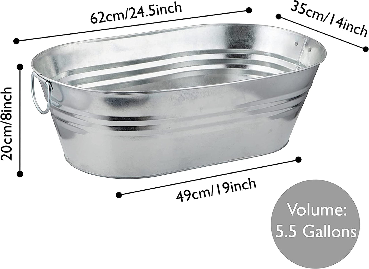 Katai - Galvanized Steel Drinks Bucket - Oval, 5.5 Gallon Rustic Style Drinks Tub, Carry Handles - with Bottle Opener