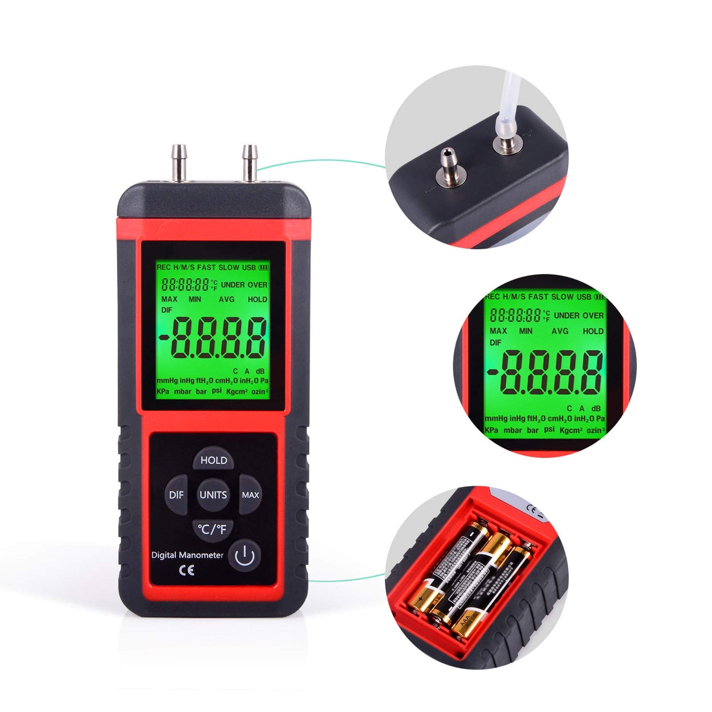 EHDIS Digital Manometer Gas Pressure Tester Digital Air Pressure Meter Differential Pressure Gauge HVAC Gas Pressure Tester