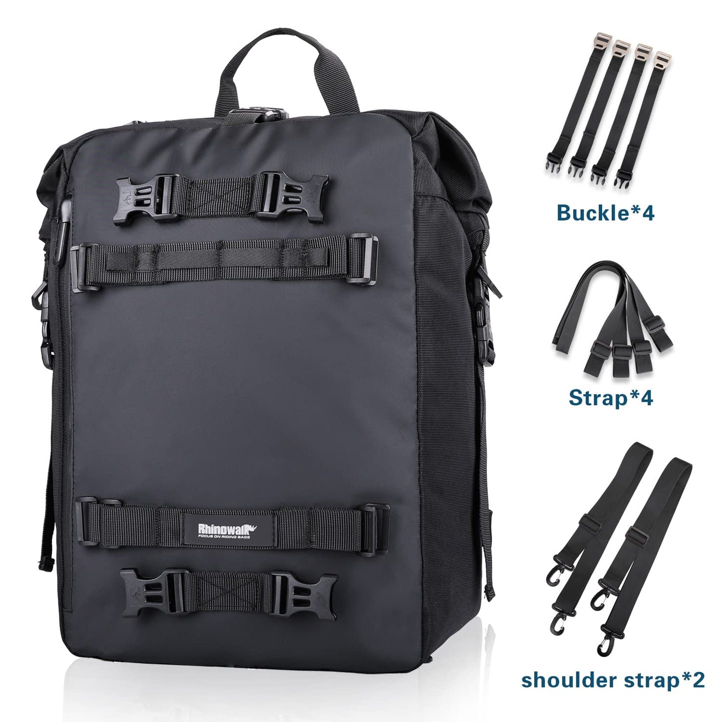 Rhinowalk Motorcycle Tail Bag Motorcycle Pannier Bag Motor Travel Luggage Rear Rack Trunk Professional Motorcycle Accessories 30L Black